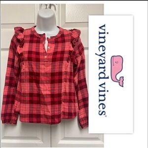 Vineyard Vines  Girls' Pink Soft Twill Ruffle Top